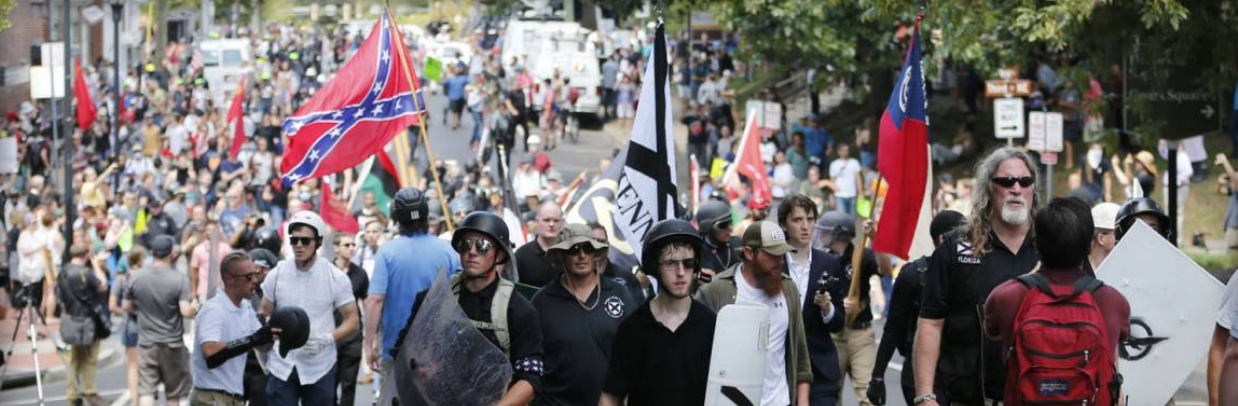 Picture of White Nationalists walking through town in Charlottesville, VA