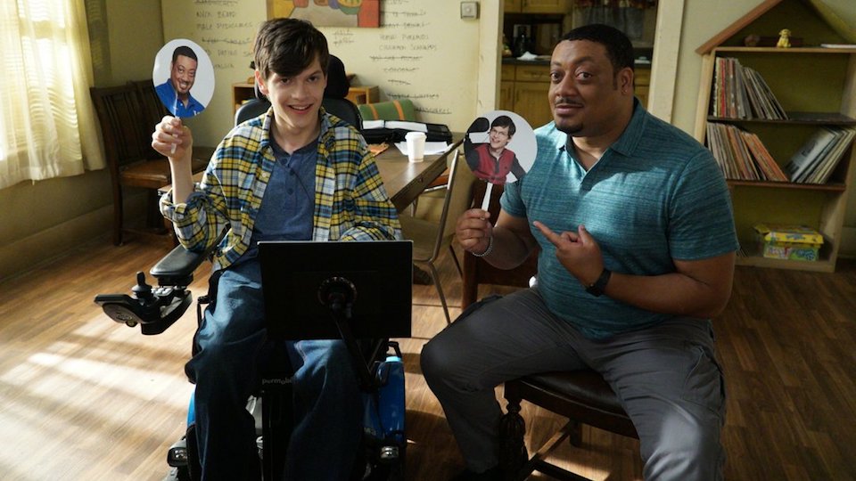 
Micah Fowler on the set of Speechless