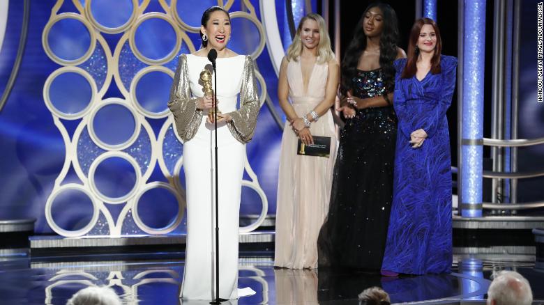 Sandra Oh's receiving of an award at Golden Globe